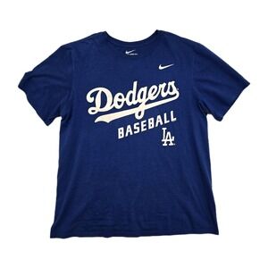 MLB Los Angeles LA Dodgers Nike Blue Logo T-Shirt Mens Large Athletic Baseball